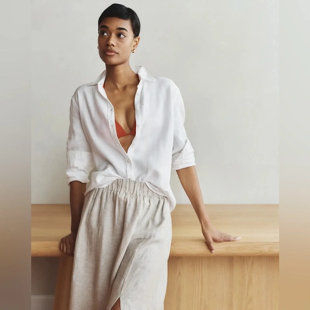 QUINCE NWT 100% european lInen maxi skirt -flax -medium - Picture 3 of 13